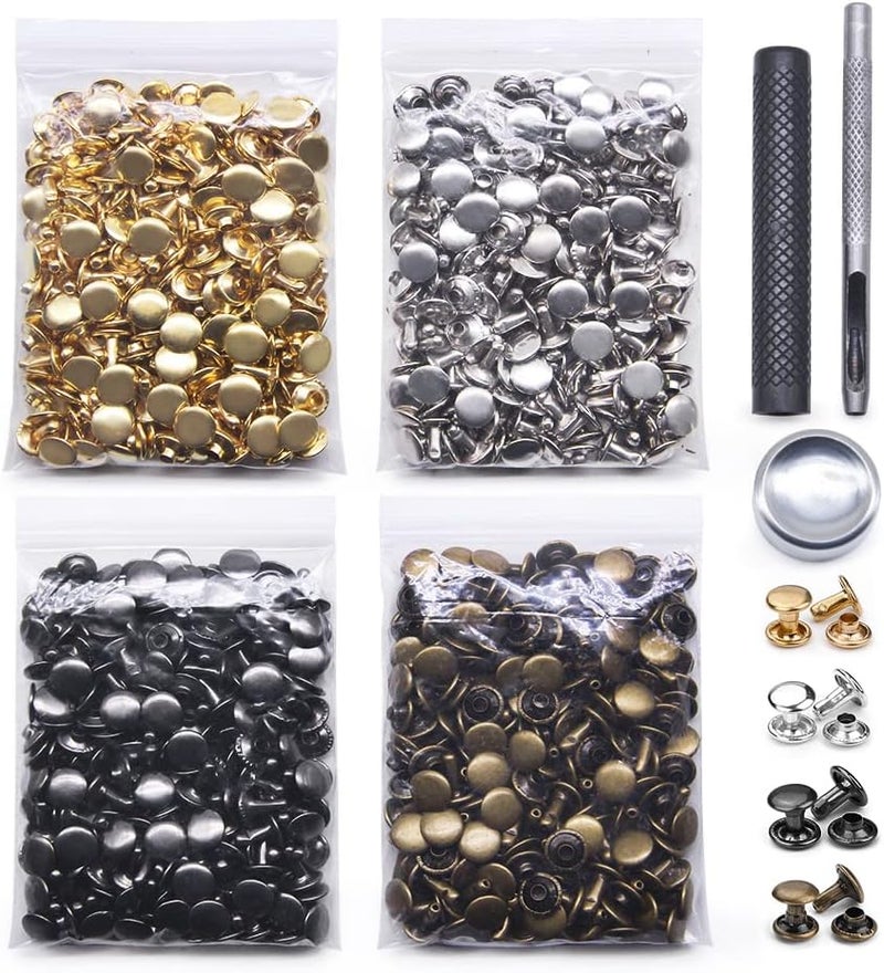 SEMINI 400 Sets Leather Rivets,Double Cap Rivet Tubular 4 Colors Metal Studs with Fixing Tools for DIY Leather Craft/Clothes/Shoes/Bags/Belts Repair Decoration (9x10mm) - Image 1